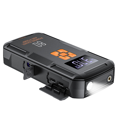 Универсальный Доп. Аккумулятор 8000mAh, QS2, HOCO,12V(запуск двигателя авто)+2USB (5V/2A)+компрессор+фонарик, черный