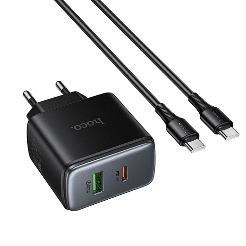 Сетевое зарядное устройство, 1 PD 45W + 1 USB 3.0 QC (C158A), HOCO, Type-C to Type-C, черный
