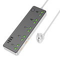 Сетевой фильтр на 5 розеток+3 USB+1 PD, 1.5м, AC13A, HOCO, черный