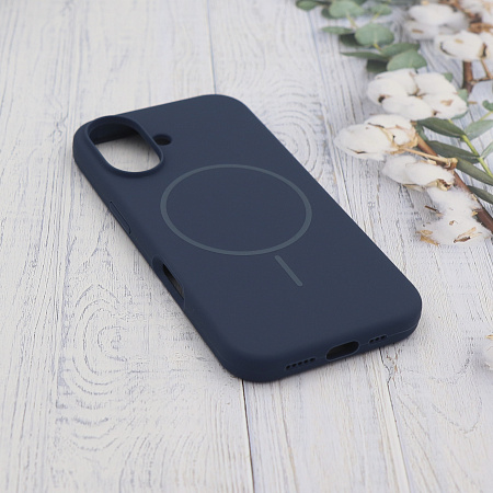 Чехол-накладка для iPhone 16, Silicon Case, магнитный (MagSafe), без лого, X-CASE, синий
