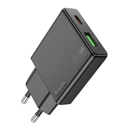 Сетевое зарядное устройство, 1 PD 20W + 1 USB 3.0 QC (N38), HOCO, черный