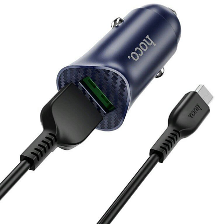 Автомобильное зарядное устройство, 2 USB 3.0 QC (Z39), 18W, HOCO, кабель Micro, черный