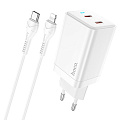 Сетевое зарядное устройство, 2 PD 45W (N23), HOCO, Type-C to Lightning, Безопасный сертификат, белый
