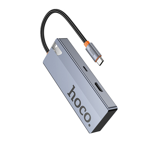 USB Хаб (HB50) с 1 Type-C на HDTV+1 PD+3 USB 3.0, HOCO, серый
