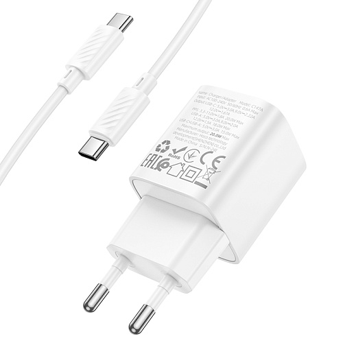 Сетевое зарядное устройство, 1 PD 20W + 1 USB 3.0 QC (C147A), HOCO, Type-C to Type-C, мини, белый