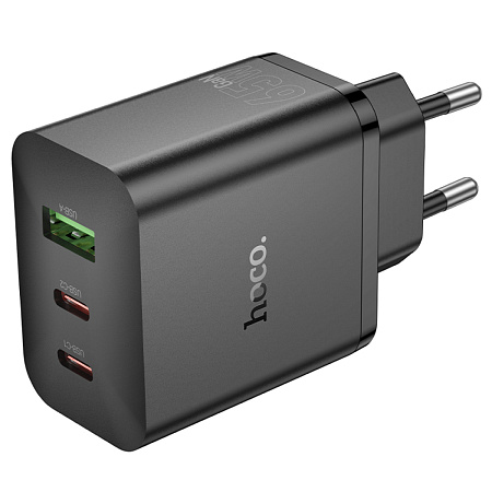 Сетевое зарядное устройство, 1 USB 3.0 QC+2 PD 65W (N51), HOCO, черный