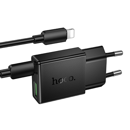 Сетевое зарядное устройство, 1 PD 20W + 1 USB 3.0 QC (N73), HOCO, Type-C to Lightning, черный