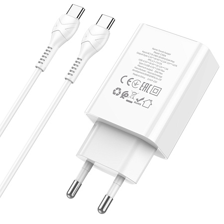 Сетевое зарядное устройство, 1 PD 20W + 1 USB 3.0 QC (C100A), HOCO, Type-C to Type-C, белый