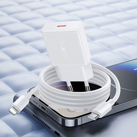 Сетевое зарядное устройство, 1 PD 20W (N72), HOCO, Type-C to Lightning, белый