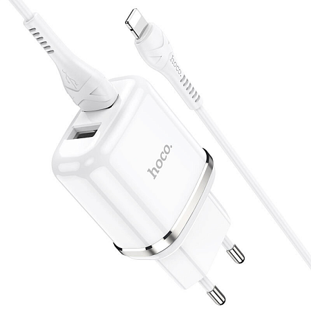 Сетевое зарядное устройство, 2 USB 2.4A 12W (N4), HOCO, Lightning, Умная зарядка, белый