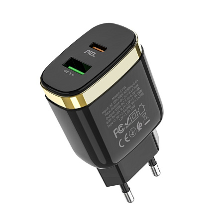Сетевое зарядное устройство, 1 PD 18W + 1 USB 3.0 QC (C79A), HOCO, черный