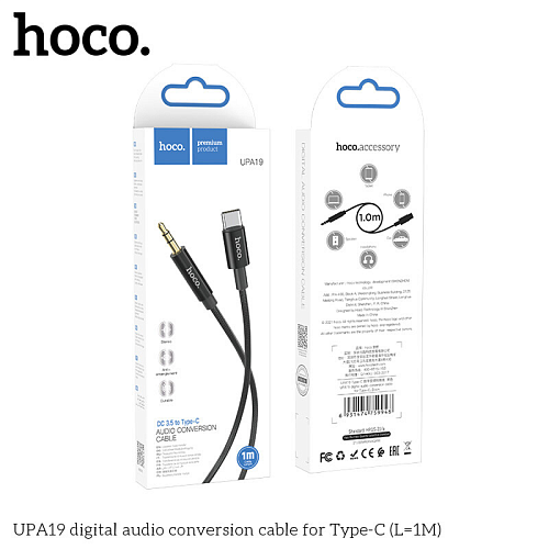 AUX Audio кабель 3,5 мм на Type-C, UPA19, HOCO, черный