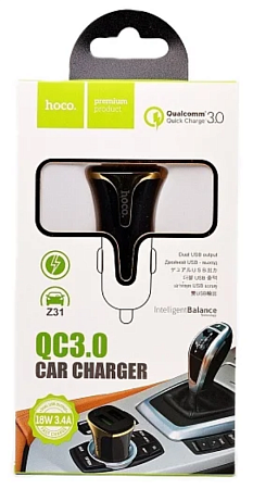 Автомобильное зарядное устройство, 2 USB 3.4A 18W QC3.0 (Z31), черный