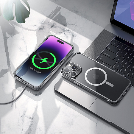 Чехол силиконовый для iPhone 14 Pro Max, Магнитный (Magsafe), HOCO, прозрачный