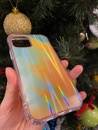 Чехол силиконовый для iPhone 12 (6.1)/12 PRO (6.1), переливающийся, X-CASE, салатовый с желтым