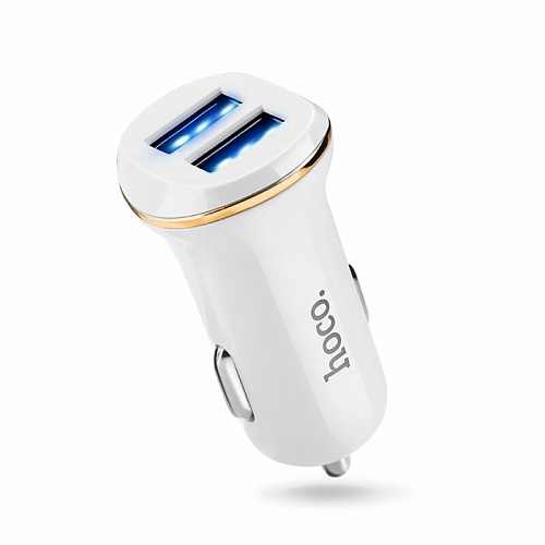 Автомобильное зарядное устройство, 2 USB 2.1A (Z1), usb cable lightning, HOCO, белый
