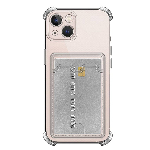 Чехол силиконовый для iPhone 13 (6.1), с карманом для карты, с защитой камеры, X-CASE, прозрачный