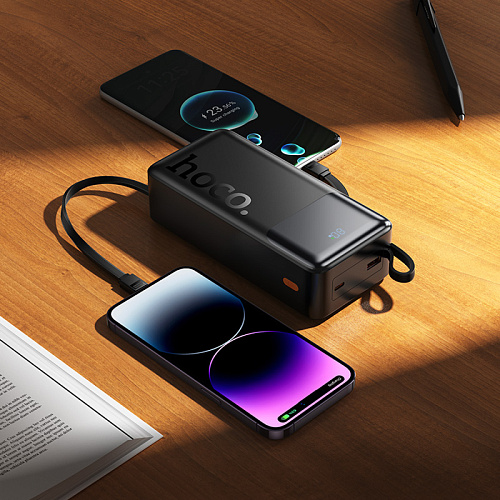 Универсальный Доп. Аккумулятор 30000mAh, J156B, HOCO, выход: 1 USB, 1 PD (20W), кабель: Type-C, Lightning, Micro, черный