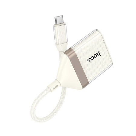 Картридер 2 в 1, Type-C, UA40A, HOCO, поддержка TF/SD карт, с проводом, белый