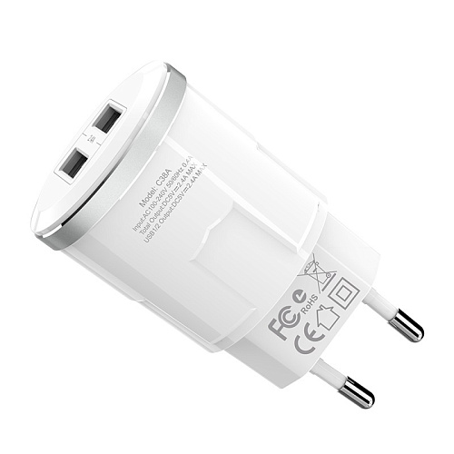Сетевое зарядное устройство, 2 USB 2.4A (C38A), HOCO, белый