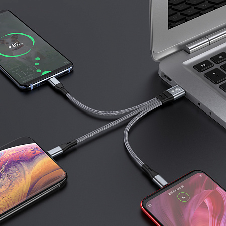 USB дата кабель Lightning+Micro+Type-C, X47, HOCO, серый