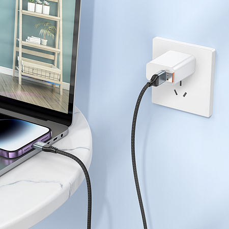 Кабель Lightning to Type-C (PD)/USB-A, 27W, 2 в 1, HOCO, U128, 1.2м, черный