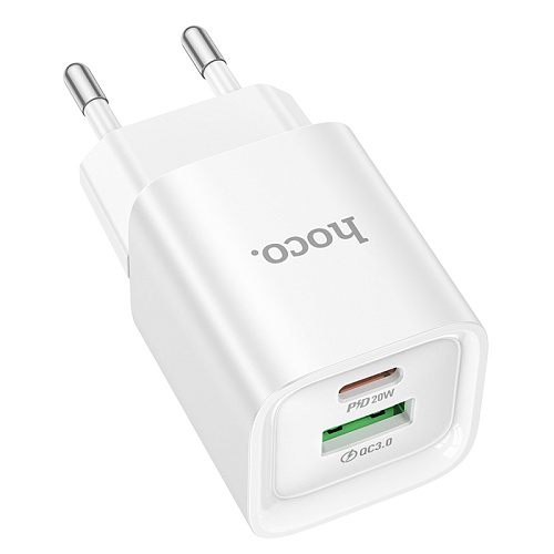Сетевое зарядное устройство, 1 PD 20W + 1 USB 3.0 QC (C147A), HOCO, мини, белый