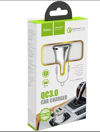 Автомобильное зарядное устройство, 2 USB 3.4A 18W QC3.0 (Z31), белый
