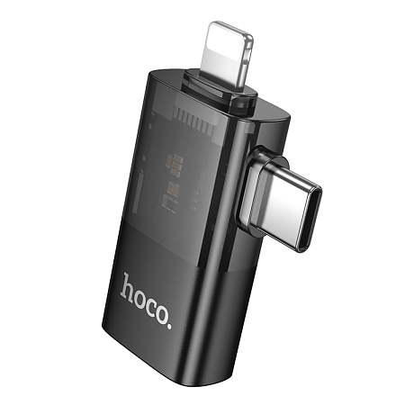 Переходник 2 в 1 с Type-C/Lightning на USB, UA36E, HOCO, черный