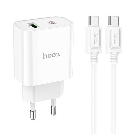Сетевое зарядное устройство, 1 PD 20W + 1 USB 3.0 QC (C80A Plus), HOCO, Type-C to Type-C, белый