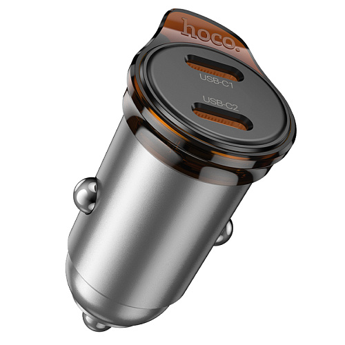 Автомобильное зарядное устройство, 2 PD 45W (NZ16B), HOCO, металлический серый