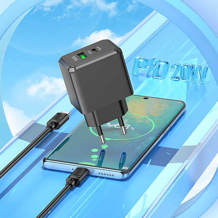 Сетевое зарядное устройство, 1 PD 20W + 1 USB 3.0 QC (CS14A), HOCO, черный