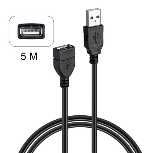 Кабель USB 2.0 удлинитель 5М, черный