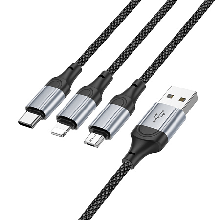 USB дата кабель Lightning+Micro+Type-C, X102, HOCO, черный