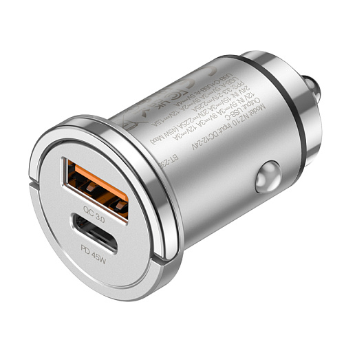 Автомобильное зарядное устройство, 1 USB QC3.0+1 PD 45W (NZ10), HOCO, серебряный