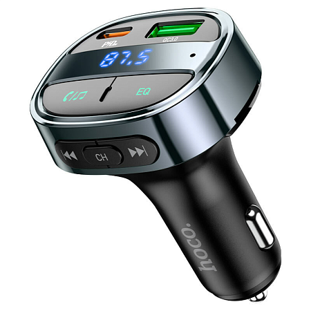 Bluetooth FM модулятор, E70, HOCO, 1 PD 30W+1 USB QC3.0, черный