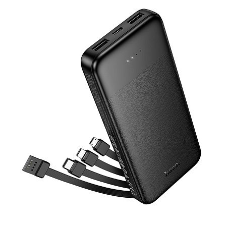 Универсальный Доп. Аккумулятор 10000mAh, J163, HOCO, выход: 2 USB, 1 PD (20W), кабель: Type-C, Lightning, Micro, черный