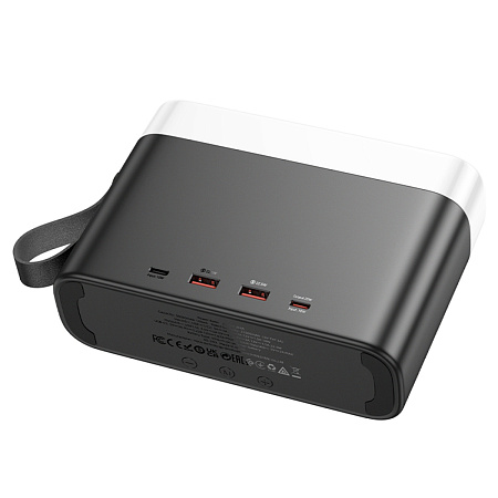 Универсальный Доп. Аккумулятор 50000mAh, J94A, HOCO, выход: 2 USB (22.5W)+1 PD (20W), с фонариком и дисплеем,  черный