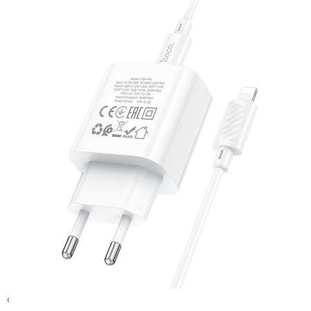 Сетевое зарядное устройство, 1 PD 30W (C76A Pro), HOCO, Type-C to Lightning, белый
