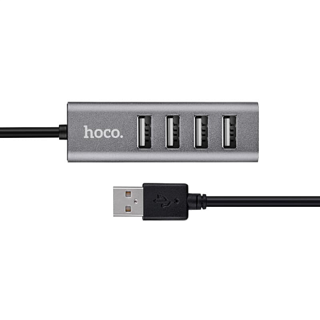 USB Хаб (HB1) c 1 USB на 4 USB, HOCO, серый