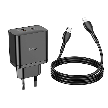 Сетевое зарядное устройство, 2 PD 45W (N35), HOCO, Type-C to Lightning, черный