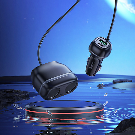 Разветвитель прикуривателя на 1 USB QC3.0 18W + 1 PD 30W + 2 прикуривателя на проводе Z59, черный