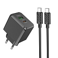 Сетевое зарядное устройство, 1 PD 20W + 1 USB 3.0 QC (CS14A), HOCO, Type-C to Type-C, черный