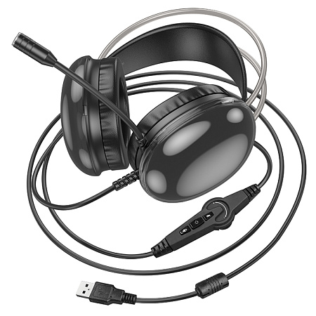 Проводные наушники W109 Plus, HOCO, игровые с микрофоном, USB 7.1, черный