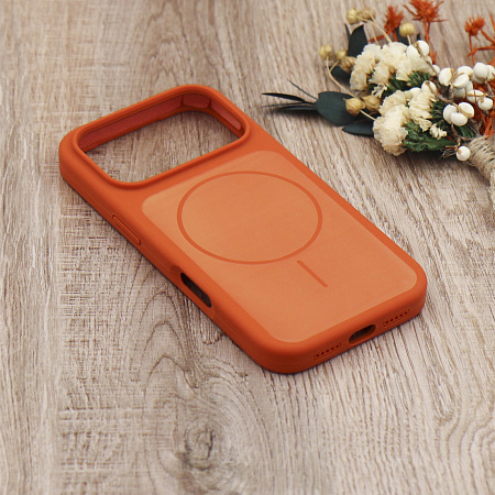 Чехол-накладка для iPhone 17 Pro Max, Silicon Case, магнитный (MagSafe), с дизайном, без лого, X-CASE, оранжевый