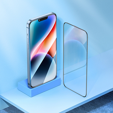 Защитное стекло на iPhone 13 (6.1)/13 Pro/14/16e, A34, HOCO, 9D large arc dustproof glass, черное