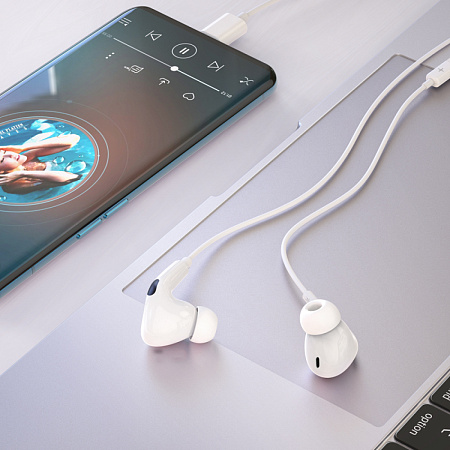 Проводные наушники M101 Pro Type-C, Crystal joy wire-controlled, HOCO, вакуумные с микрофоном, белые