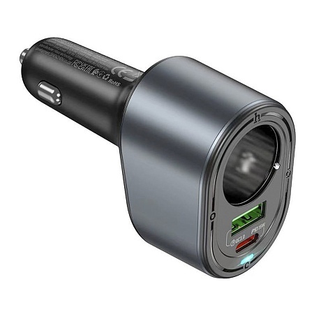 Разветвитель прикуривателя на 1 USB QC3.0 30W + 1 PD 35W + 1 прикуриватель Z56, черный