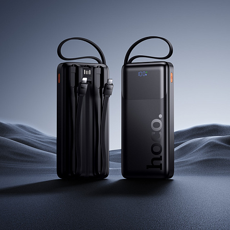 Универсальный Доп. Аккумулятор 10000mAh, J156, HOCO, выход: 1 USB, 1 PD (20W), кабель: Type-C, Lightning, Micro, черный
