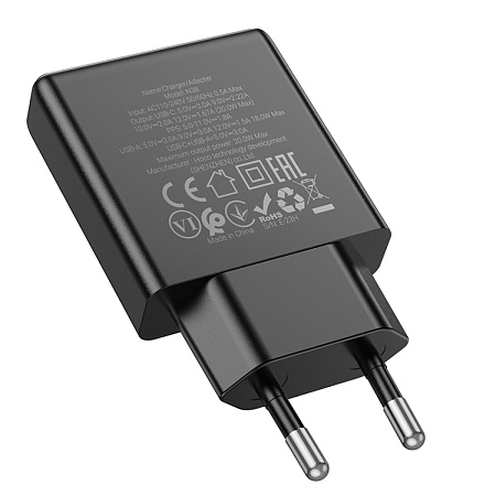 Сетевое зарядное устройство, 1 PD 20W + 1 USB 3.0 QC (N38), HOCO, черный